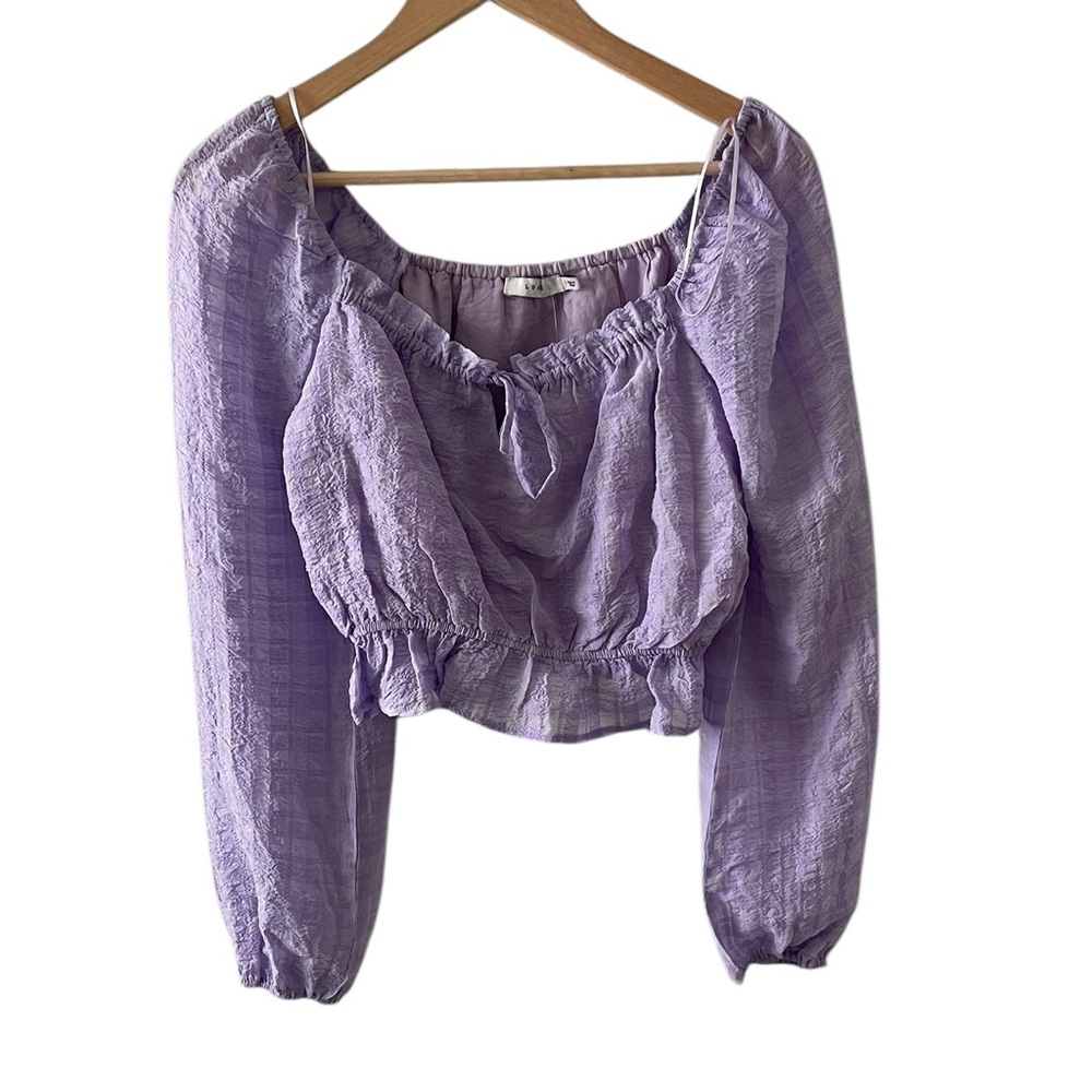 Lush women’s Cropped Volume Sleeves Peplum Top, Lilac, Sz. S